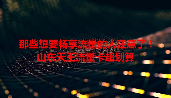 那些想要畅享流量的人注意了！山东天王流量卡超划算