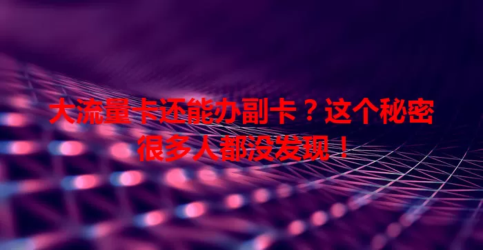 大流量卡还能办副卡？这个秘密很多人都没发现！