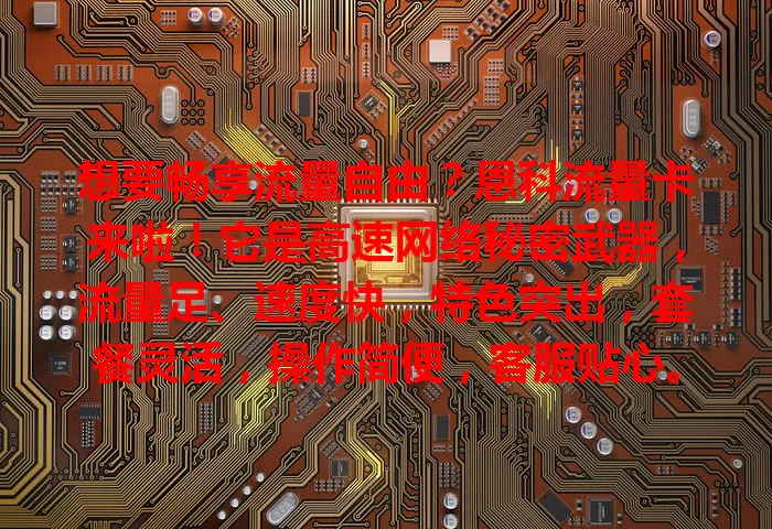 想要畅享流量自由？恩科流量卡来啦！它是高速网络秘密武器，流量足、速度快，特色突出，套餐灵活，操作简便，客服贴心。选套餐看上网习惯与场景，助你享受精彩网络生活！