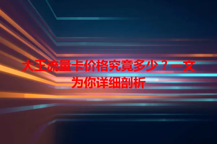 大王流量卡价格究竟多少？一文为你详细剖析