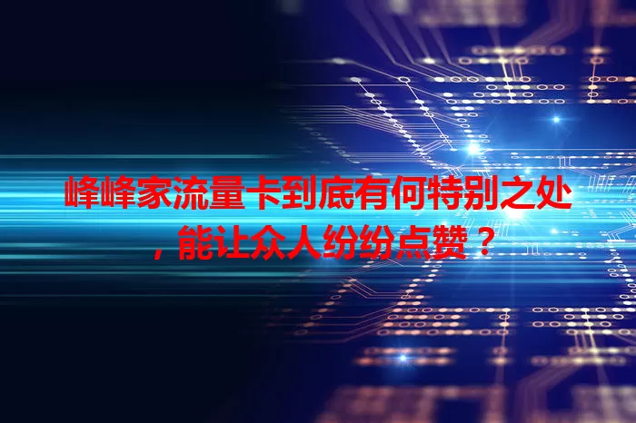 峰峰家流量卡到底有何特别之处，能让众人纷纷点赞？