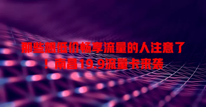 那些想低价畅享流量的人注意了！南昌19.9流量卡来袭