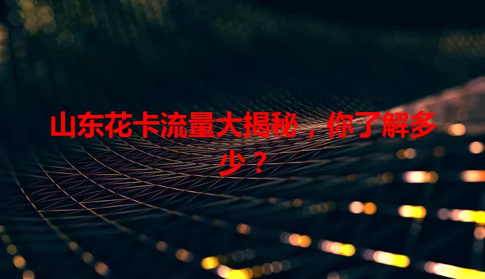 山东花卡流量大揭秘，你了解多少？