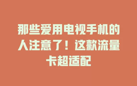 那些爱用电视手机的人注意了！这款流量卡超适配