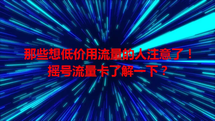 那些想低价用流量的人注意了!摇号流量卡了解一下?