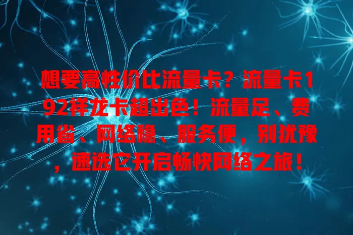 想要高性价比流量卡？流量卡192祥龙卡超出色！流量足、费用省、网络稳、服务便，别犹豫，速选它开启畅快网络之旅！