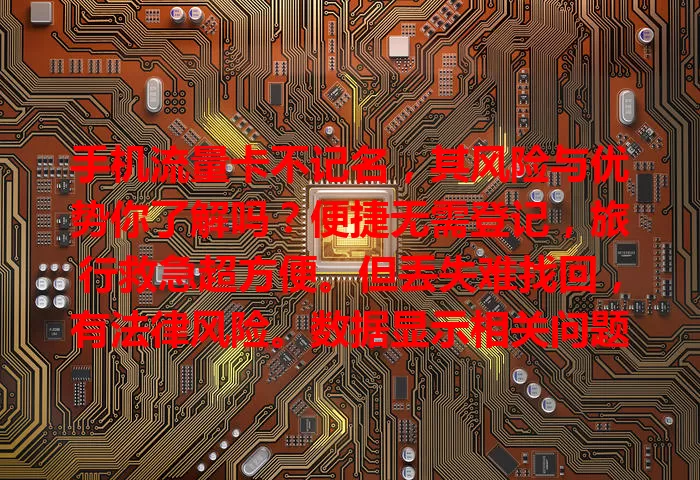 手机流量卡不记名,其风险与优势你了解吗?便捷无需登记,旅行救急超方便。但丢失难找回,有法律风险。数据显示相关问题逐年升,使用时要妥善保管,注意安全防范。