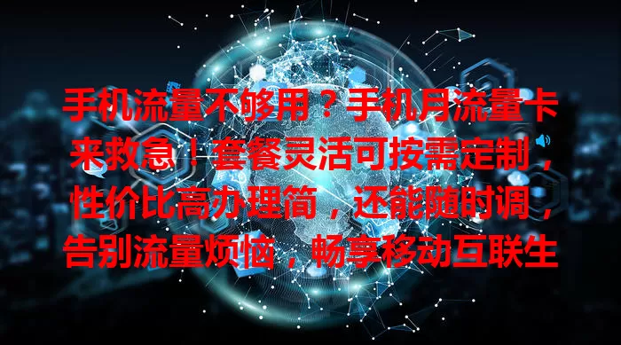 手机流量不够用？手机月流量卡来救急！套餐灵活可按需定制，性价比高办理简，还能随时调，告别流量烦恼，畅享移动互联生活