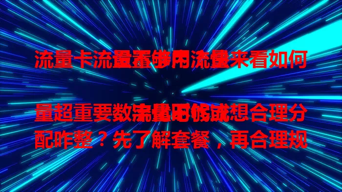流量卡流量不够用？快来看如何设置卡内流量

数字化时代流量超重要，流量不够或想合理分配咋整？先了解套餐，再合理规划，设流量提醒，还能调优先级。掌握设置方法，就能畅快享移动互联网便利！