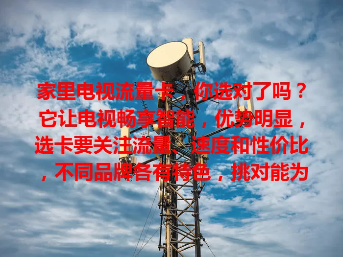 家里电视流量卡，你选对了吗？它让电视畅享智能，优势明显，选卡要关注流量、速度和性价比，不同品牌各有特色，挑对能为家庭娱乐学习添彩！