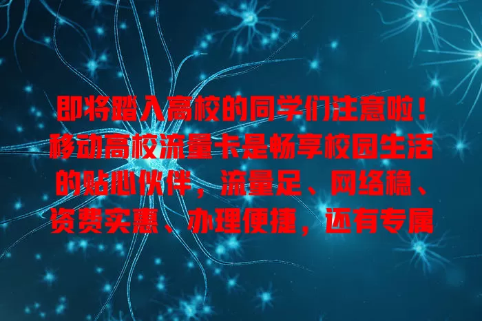 即将踏入高校的同学们注意啦！移动高校流量卡是畅享校园生活的贴心伙伴，流量足、网络稳、资费实惠、办理便捷，还有专属权益，让大学生活更精彩！