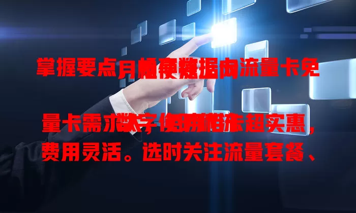 掌握要点，畅享数据卡流量卡免月租便捷上网

数字化时代流量卡需求大，免月租卡超实惠，费用灵活。选时关注流量套餐、网络稳定及服务质量，把握要点就能低成本满足上网需求，开启精彩数字化生活 。
