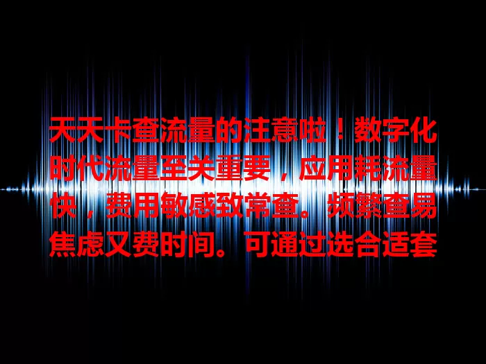 天天卡查流量的注意啦！数字化时代流量至关重要，应用耗流量快，费用敏感致常查。频繁查易焦虑又费时间。可通过选合适套餐、合理规划上网行为，找到流量关注与生活平衡，更从容自在。