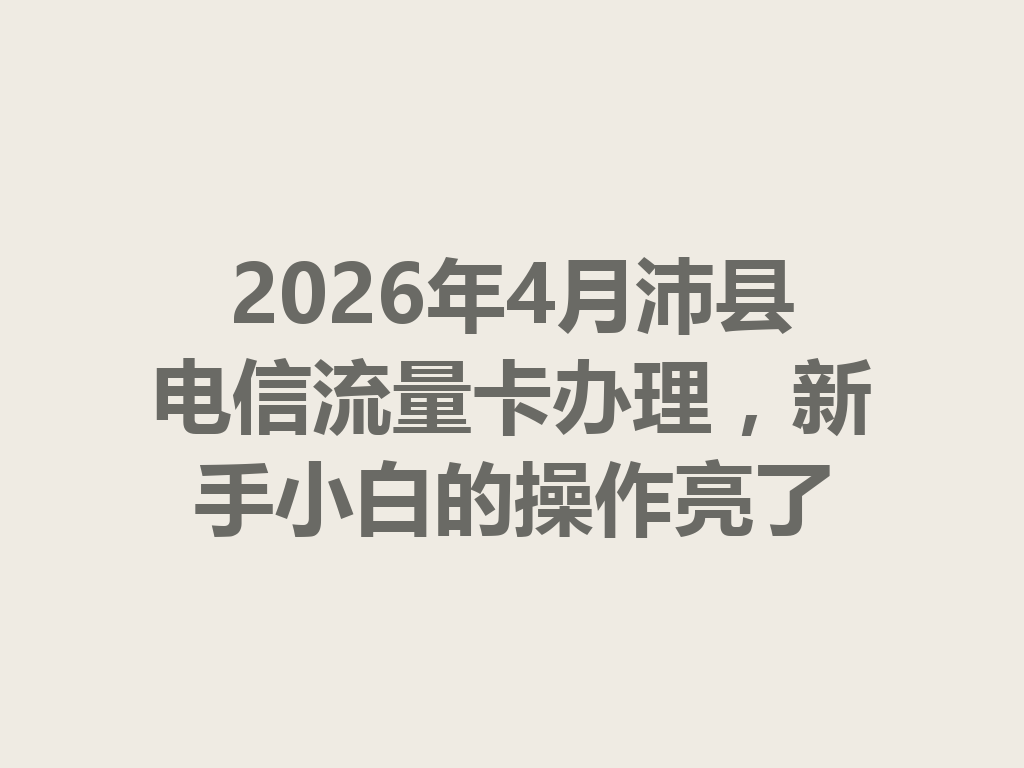 2026年4月沛县电信流量卡办理，新手小白的操作亮了