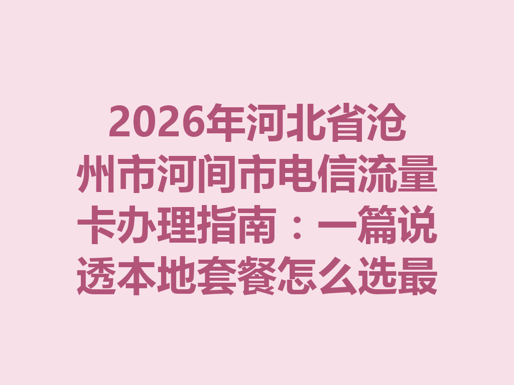 2026年河北省沧州市河间市电信流量卡办理指南：一篇说透本地套餐怎么选最靠谱