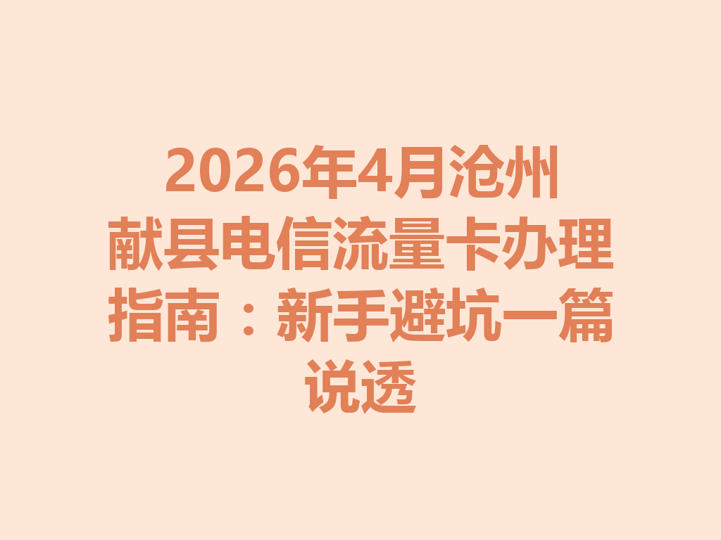 2026年4月沧州献县电信流量卡办理指南：新手避坑一篇说透