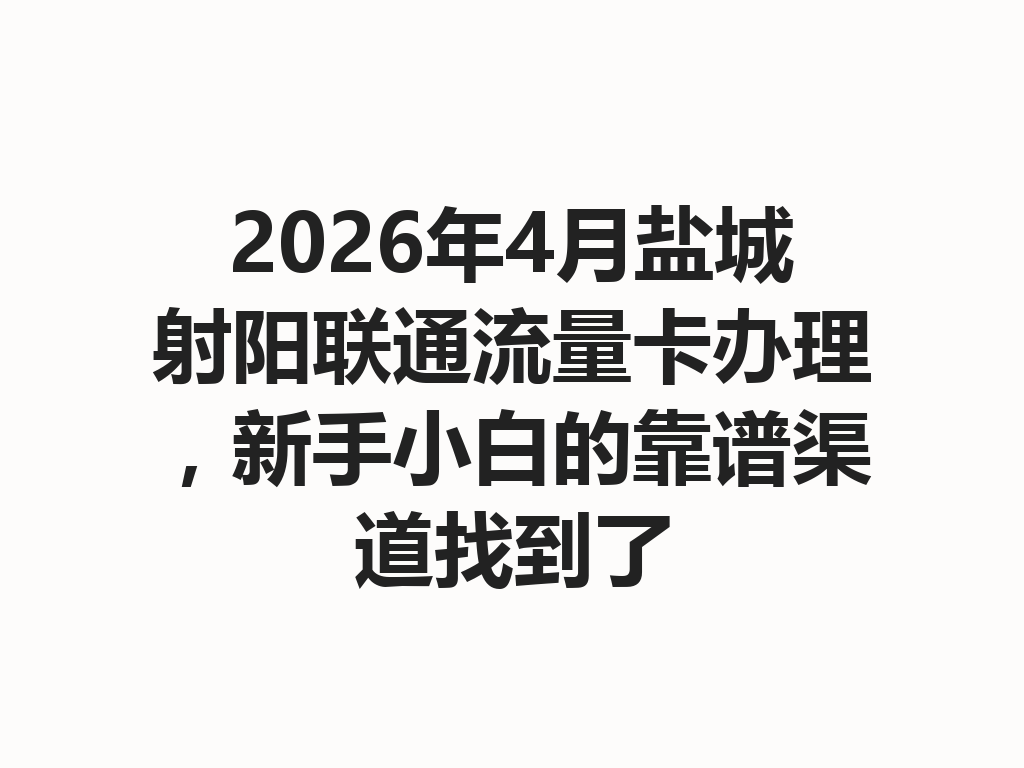2026年4月盐城射阳联通流量卡办理，新手小白的靠谱渠道找到了