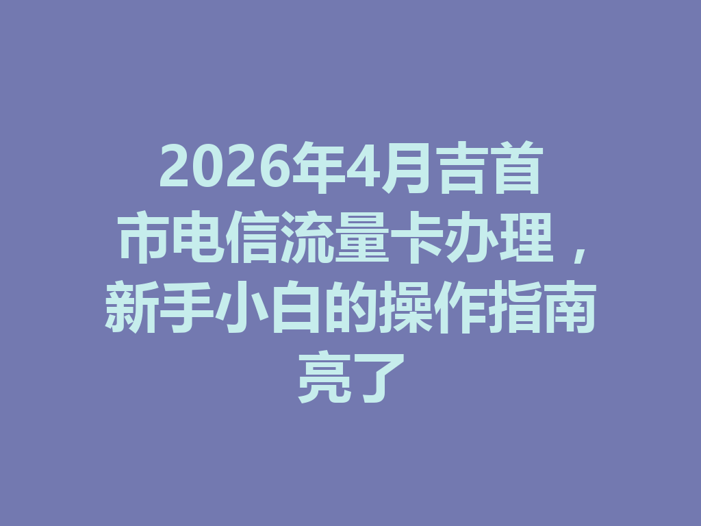2026年4月吉首市电信流量卡办理，新手小白的操作指南亮了