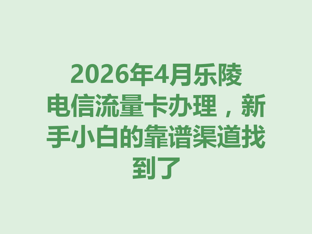 2026年4月乐陵电信流量卡办理，新手小白的靠谱渠道找到了