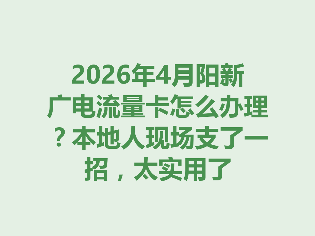 2026年4月阳新广电流量卡怎么办理？本地人现场支了一招，太实用了