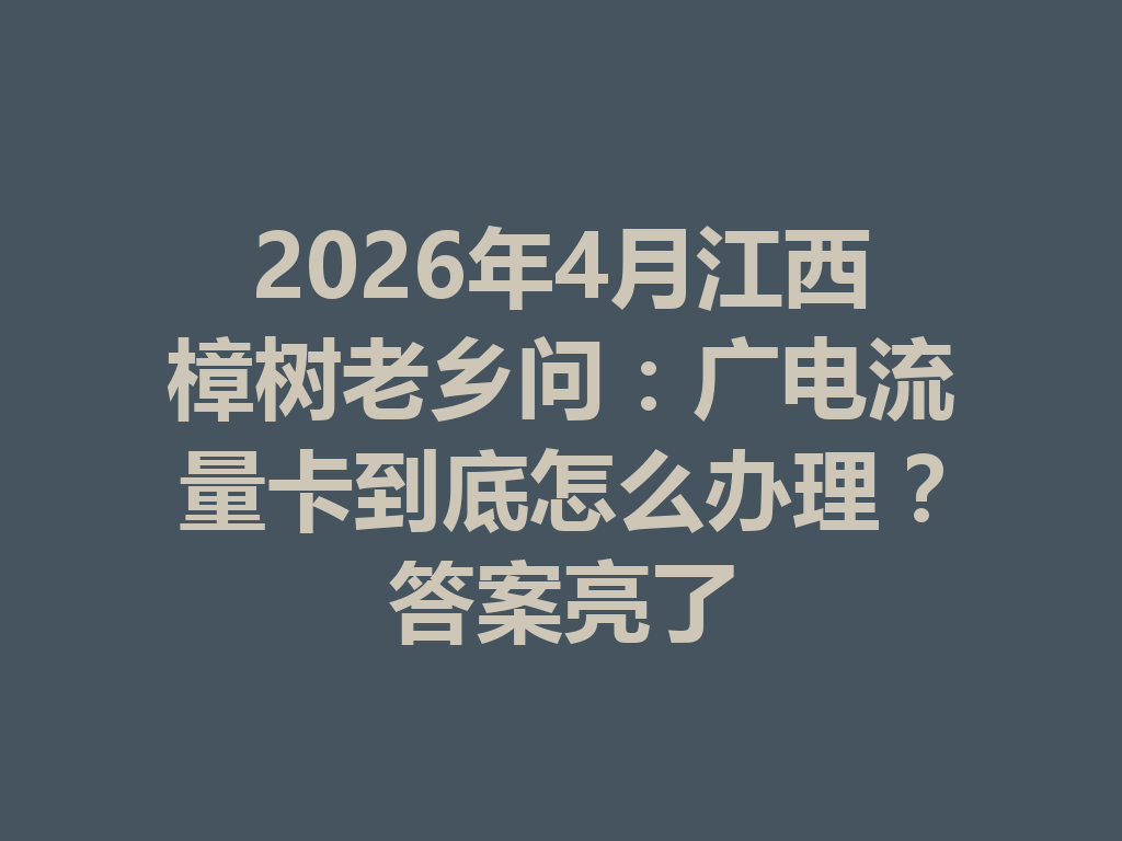 2026年4月江西樟树老乡问：广电流量卡到底怎么办理？答案亮了