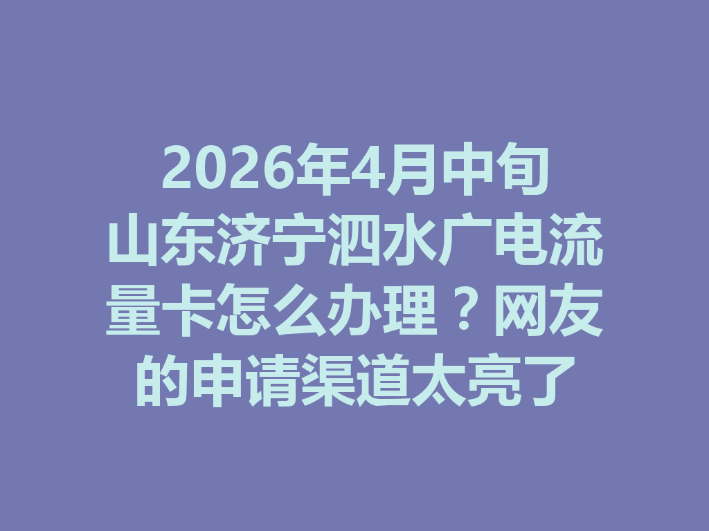 2026年4月中旬山东济宁泗水广电流量卡怎么办理?网友的申请渠道太亮了
