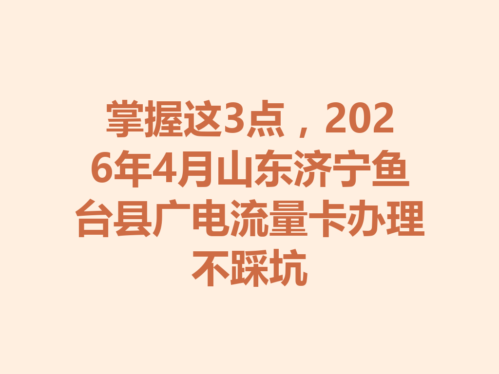 掌握这3点，2026年4月山东济宁鱼台县广电流量卡办理不踩坑