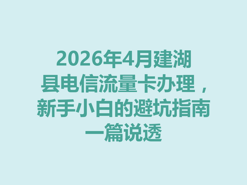 2026年4月建湖县电信流量卡办理，新手小白的避坑指南一篇说透