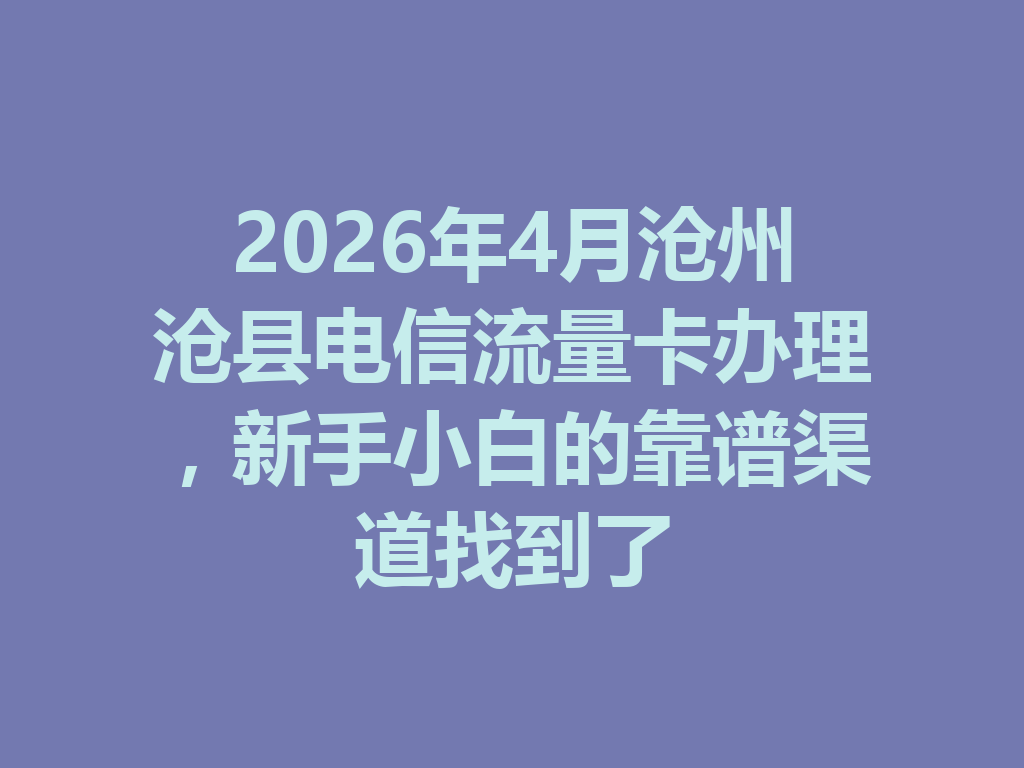 2026年4月沧州沧县电信流量卡办理，新手小白的靠谱渠道找到了