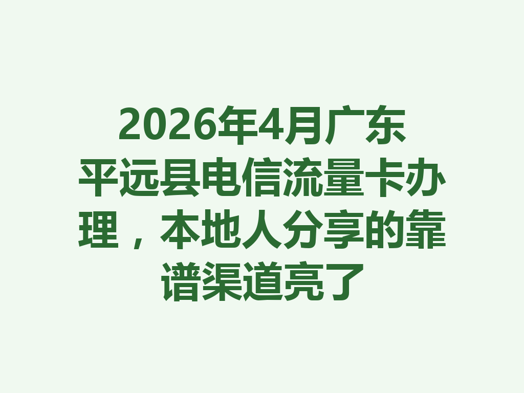 2026年4月广东平远县电信流量卡办理，本地人分享的靠谱渠道亮了