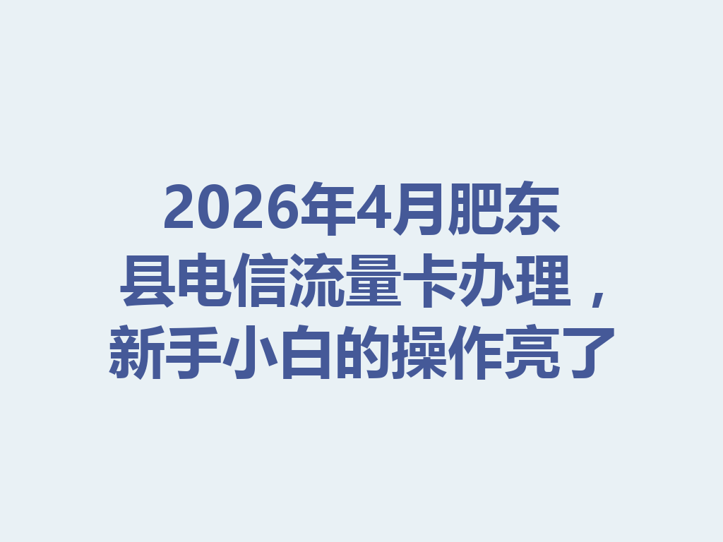 2026年4月肥东县电信流量卡办理，新手小白的操作亮了