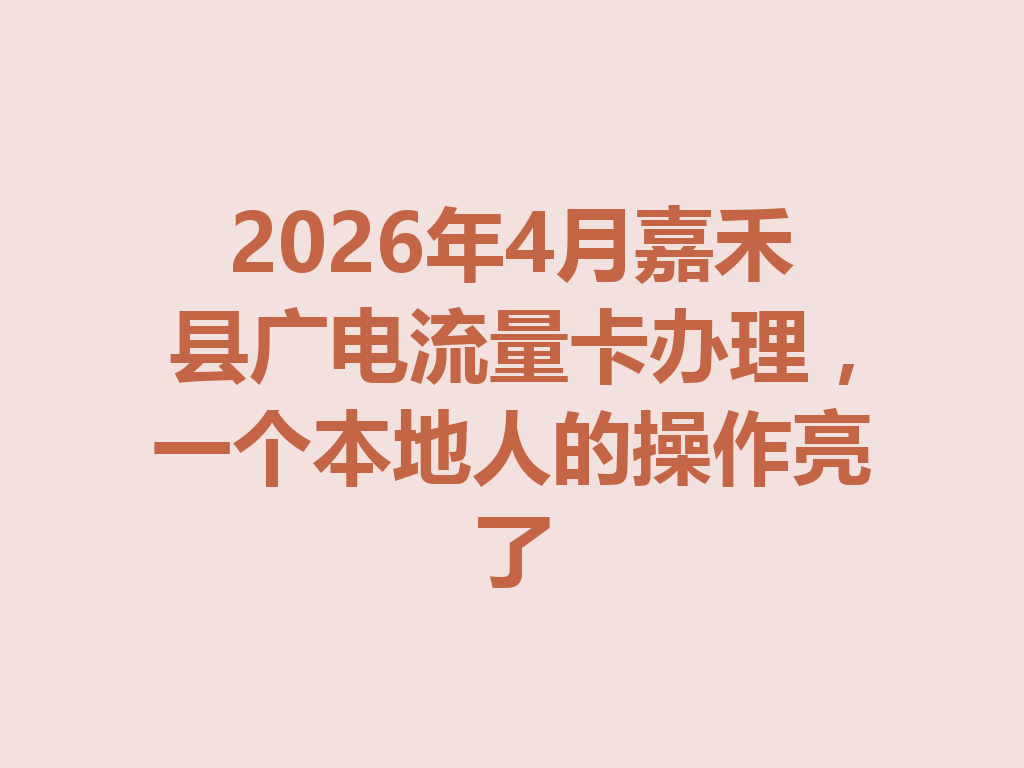2026年4月嘉禾县广电流量卡办理，一个本地人的操作亮了