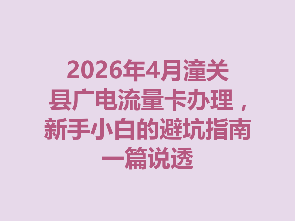 2026年4月潼关县广电流量卡办理，新手小白的避坑指南一篇说透