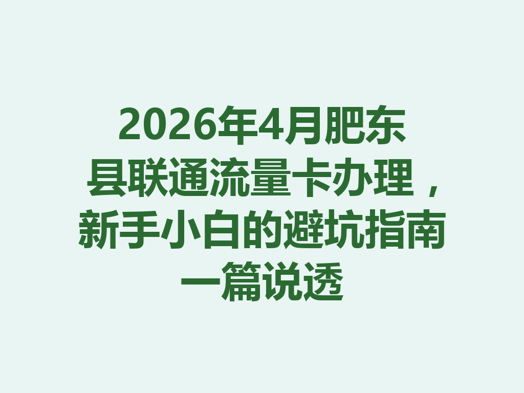 2026年4月肥东县联通流量卡办理，新手小白的避坑指南一篇说透