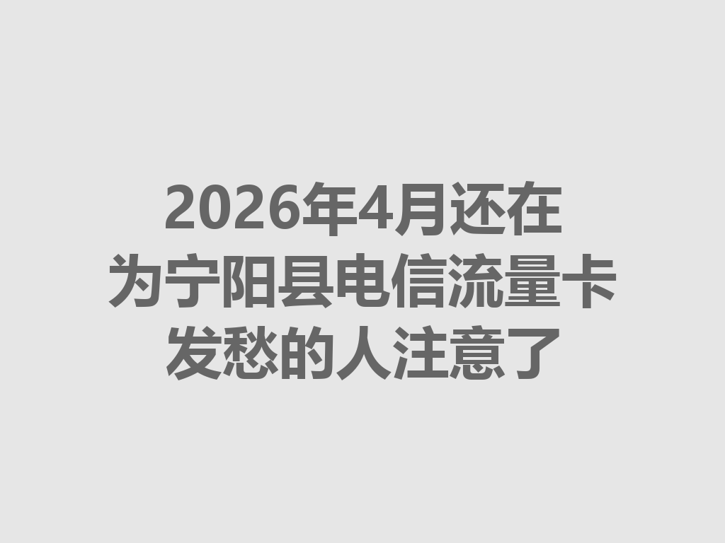 2026年4月还在为宁阳县电信流量卡发愁的人注意了