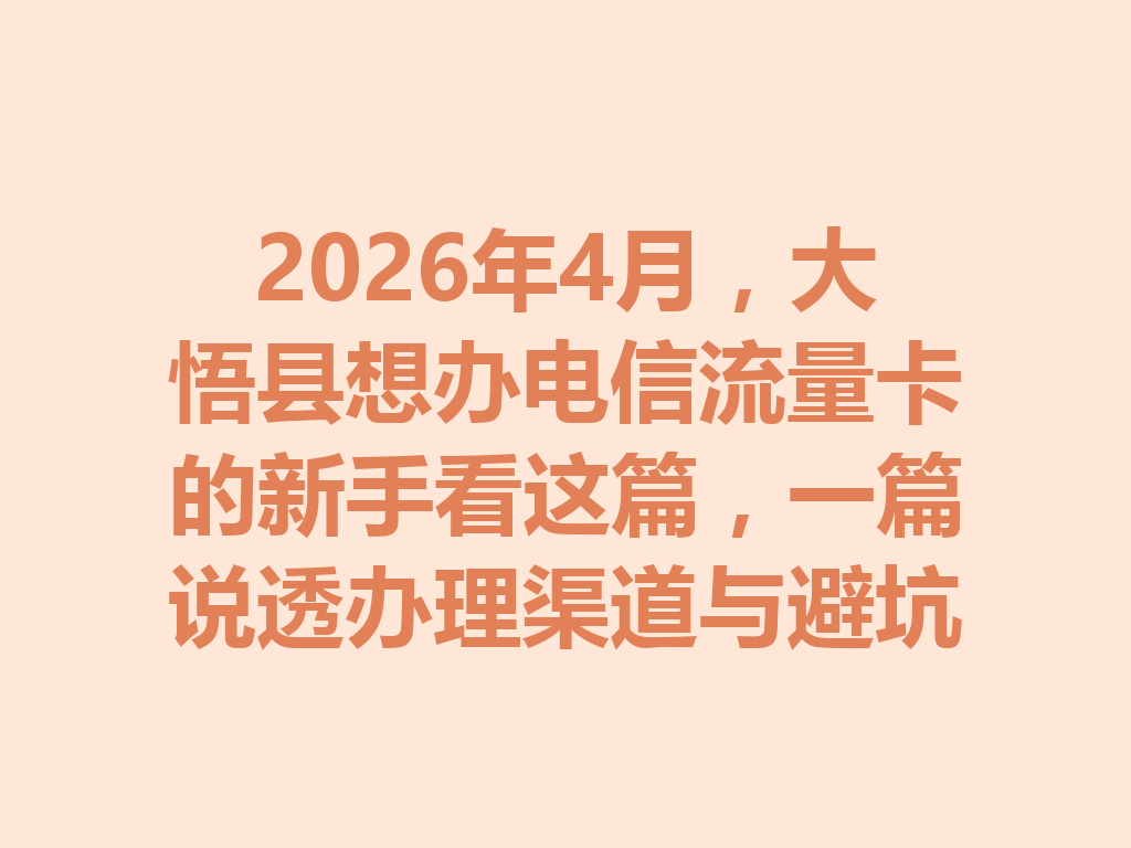 2026年4月，大悟县想办电信流量卡的新手看这篇，一篇说透办理渠道与避坑攻略