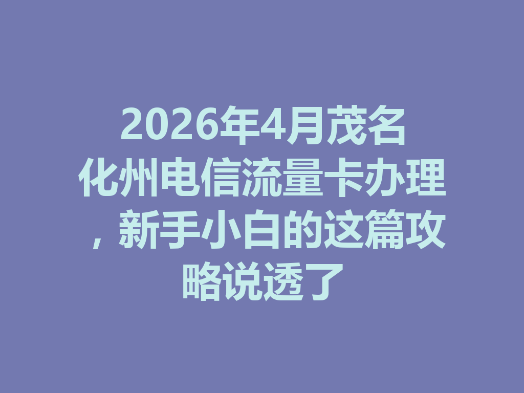 2026年4月茂名化州电信流量卡办理，新手小白的这篇攻略说透了