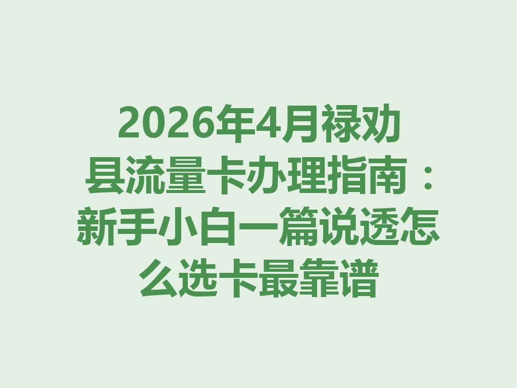 2026年4月禄劝县流量卡办理指南：新手小白一篇说透怎么选卡最靠谱