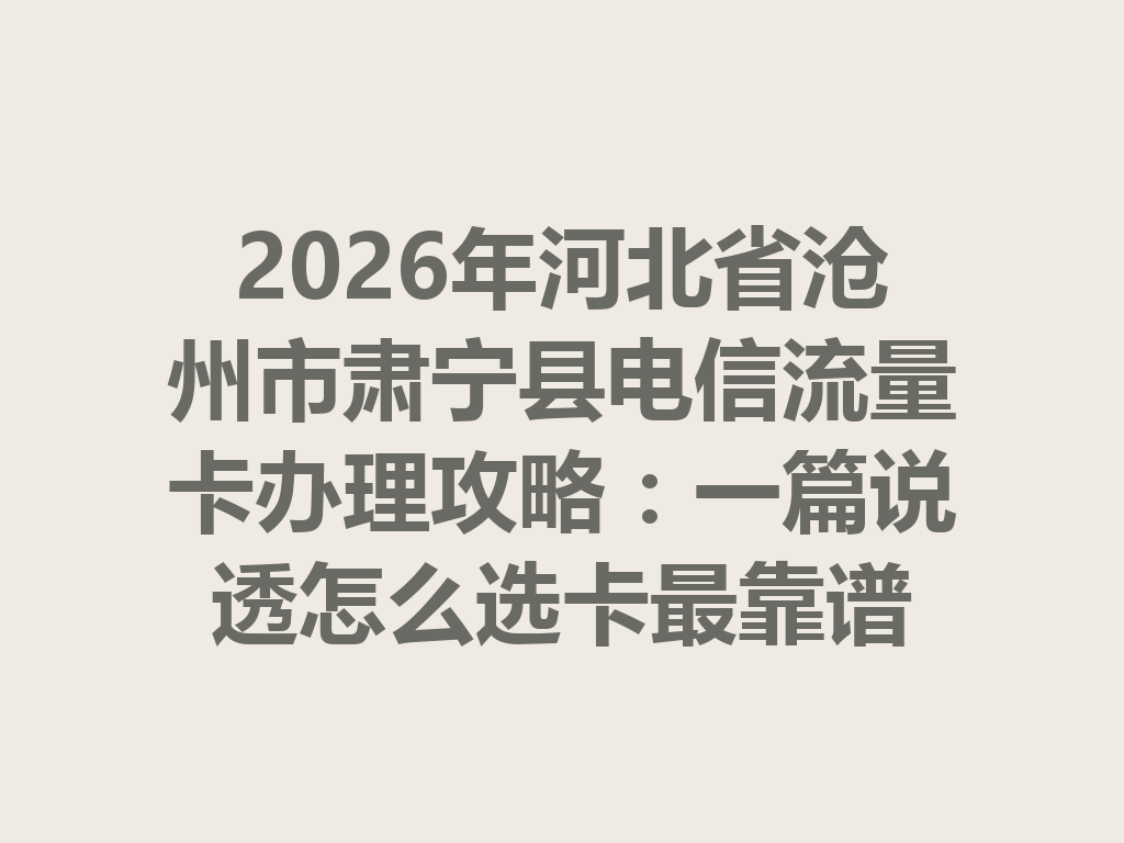 2026年河北省沧州市肃宁县电信流量卡办理攻略：一篇说透怎么选卡最靠谱