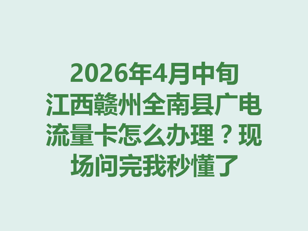 2026年4月中旬江西赣州全南县广电流量卡怎么办理？现场问完我秒懂了