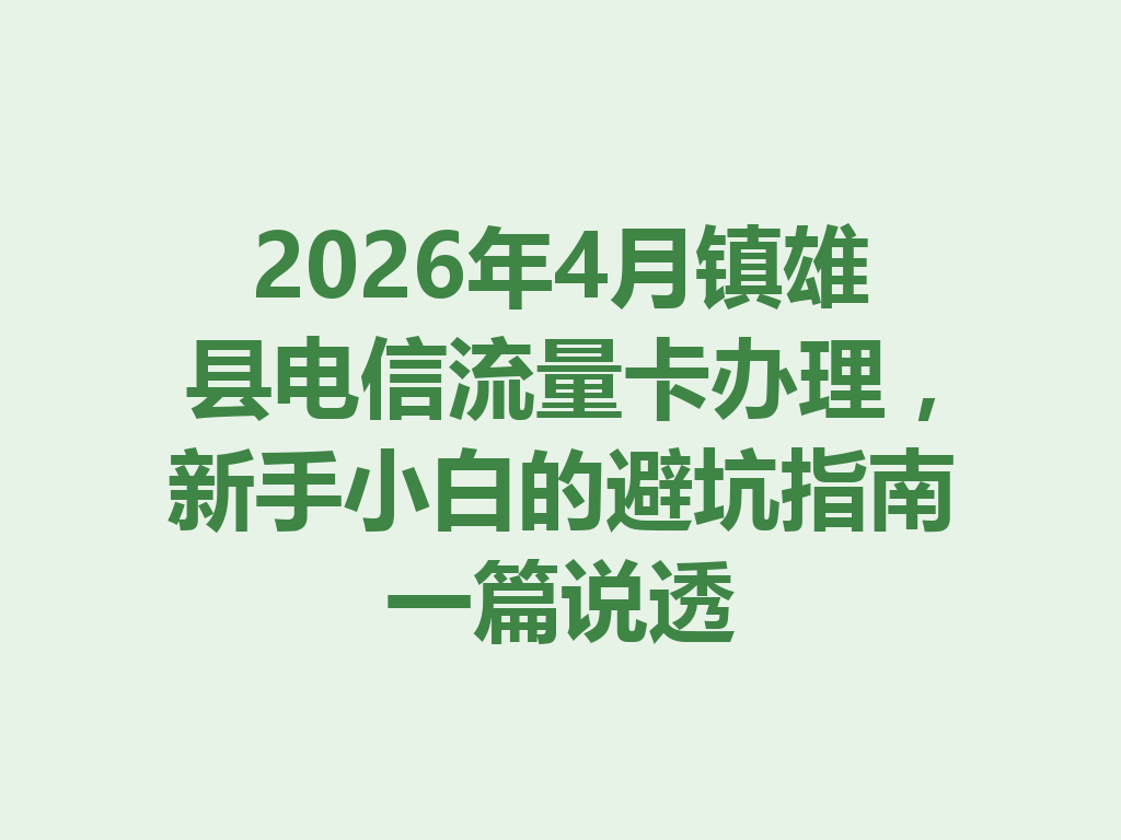 2026年4月镇雄县电信流量卡办理，新手小白的避坑指南一篇说透