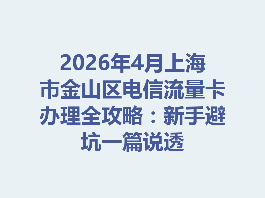 2026年4月上海市金山区电信流量卡办理全攻略：新手避坑一篇说透