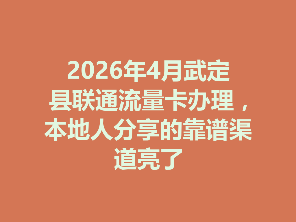 2026年4月武定县联通流量卡办理，本地人分享的靠谱渠道亮了