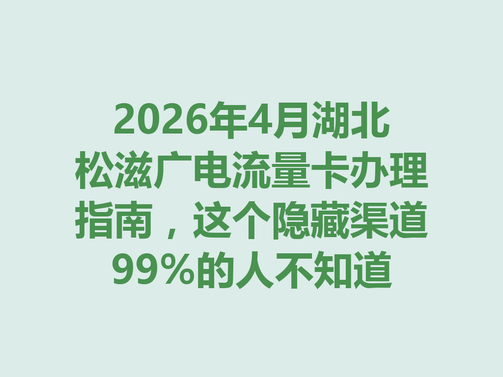 2026年4月湖北松滋广电流量卡办理指南，这个隐藏渠道99%的人不知道