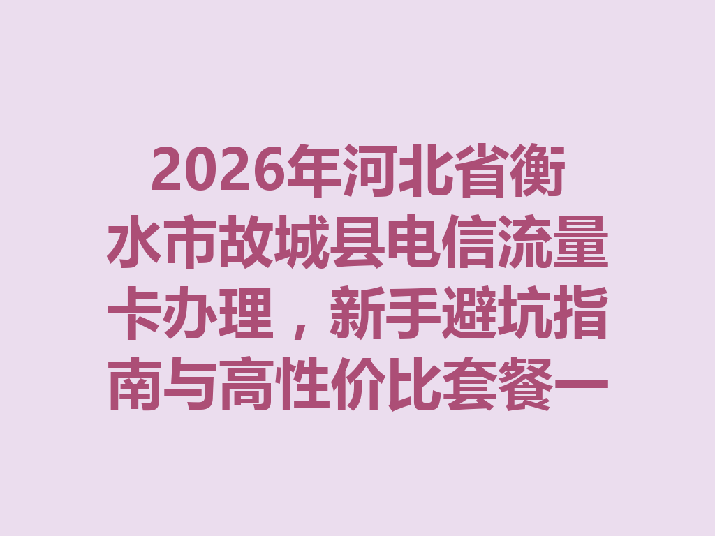 2026年河北省衡水市故城县电信流量卡办理，新手避坑指南与高性价比套餐一篇说透