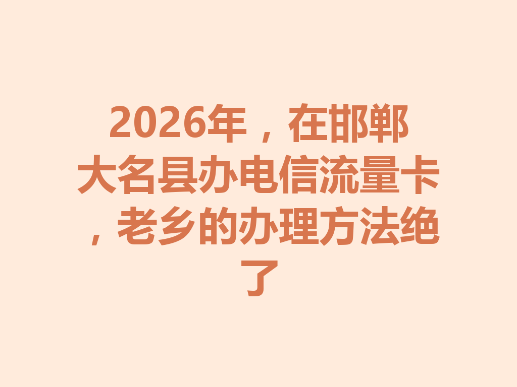 2026年，在邯郸大名县办电信流量卡，老乡的办理方法绝了