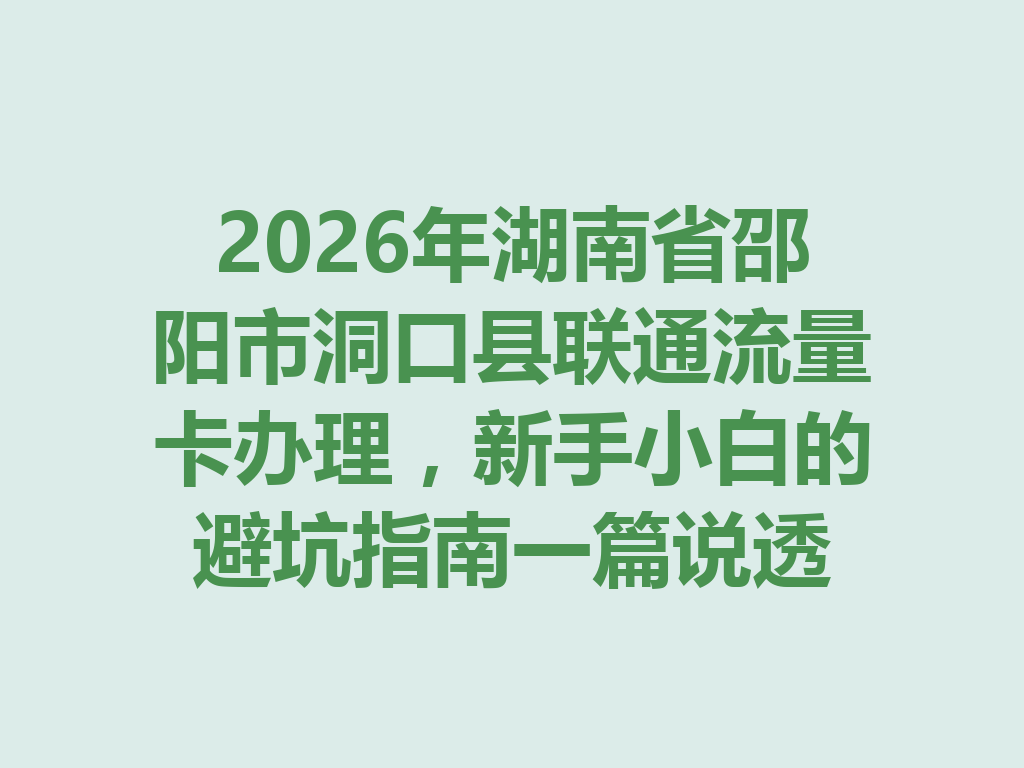 2026年湖南省邵阳市洞口县联通流量卡办理，新手小白的避坑指南一篇说透
