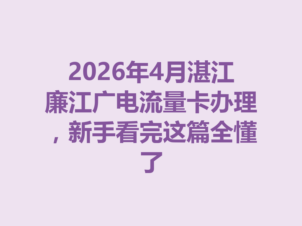 2026年4月湛江廉江广电流量卡办理，新手看完这篇全懂了