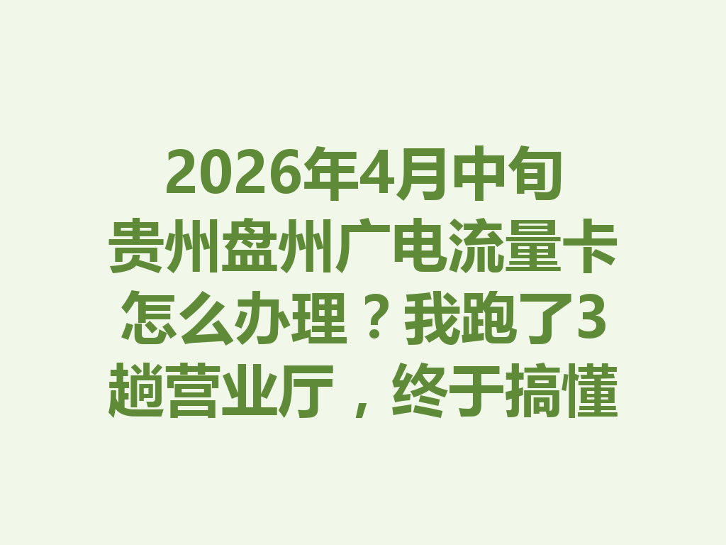 2026年4月中旬贵州盘州广电流量卡怎么办理？我跑了3趟营业厅，终于搞懂了