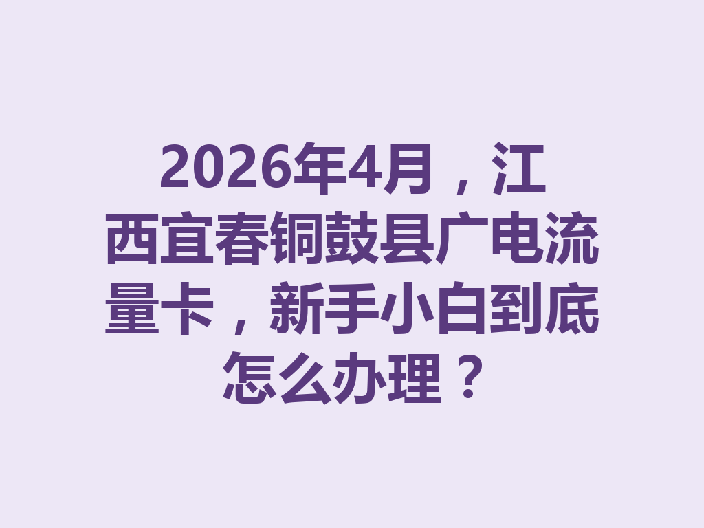 2026年4月，江西宜春铜鼓县广电流量卡，新手小白到底怎么办理？